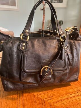 Coach Black Leather Satchel with Gold Hardware